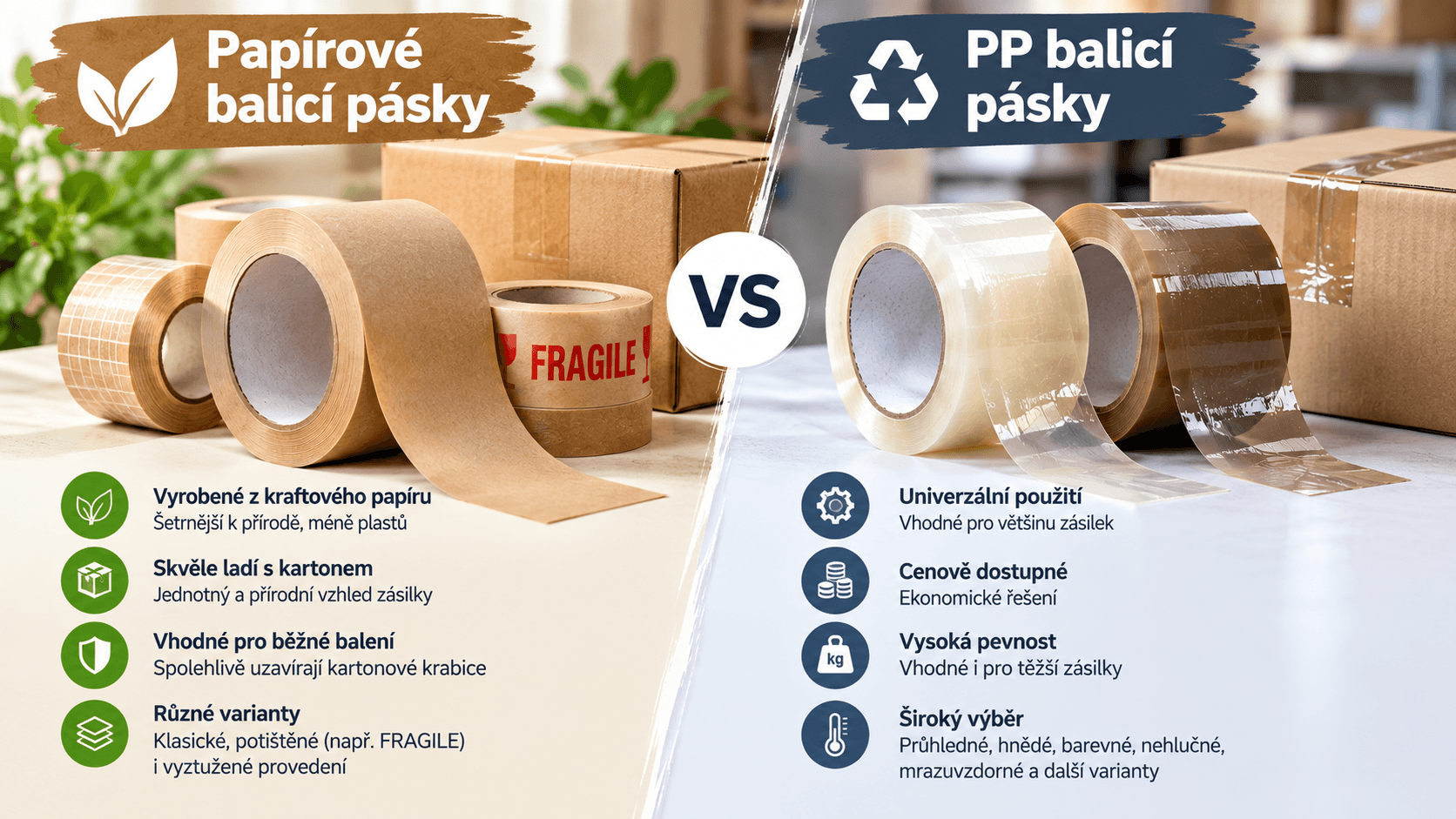 Srovnání papírové a PP balicí pásky